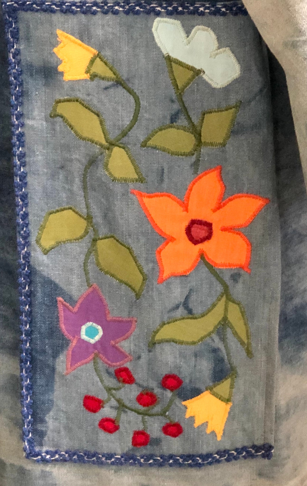 70s Serendipity Denim Tie Dye Embroidered Caftan DETAIL 4 of 5