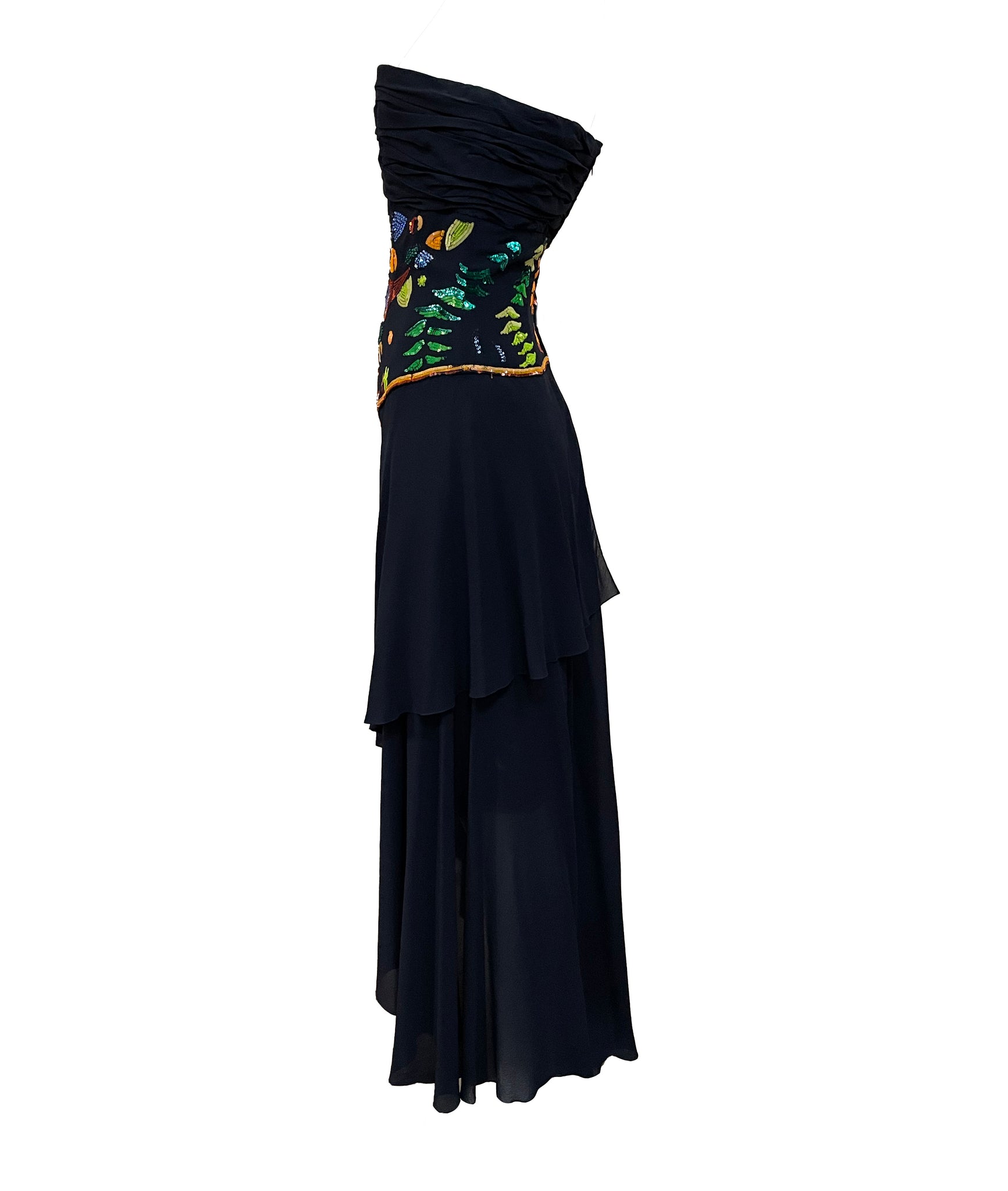  Karl  Lagerfeld 80s Midnight Blue Sequined  Strapless Cocktail Dress SIDE 2 of 5