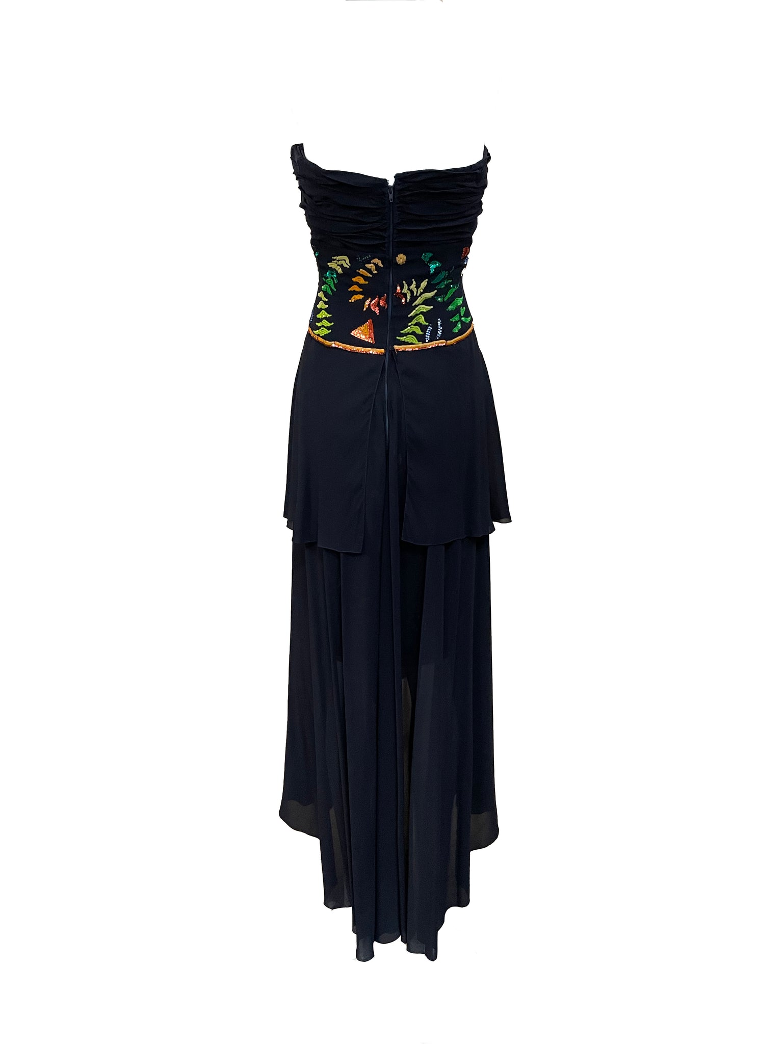  Karl  Lagerfeld 80s Midnight Blue Sequined  Strapless Cocktail Dress BACK 3 of 5