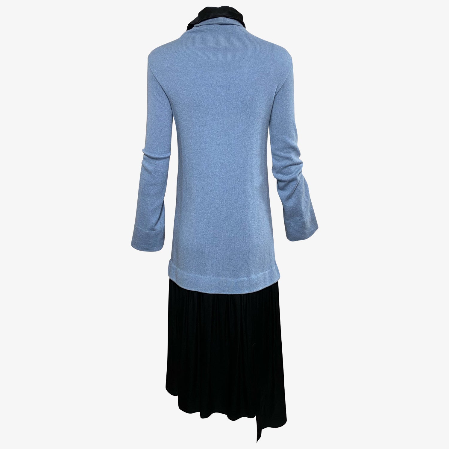 Yohji Yamamoto Noir Baby Blue Wool Dress  With Drop Waist Satin Skirt  BACK 2 of 3