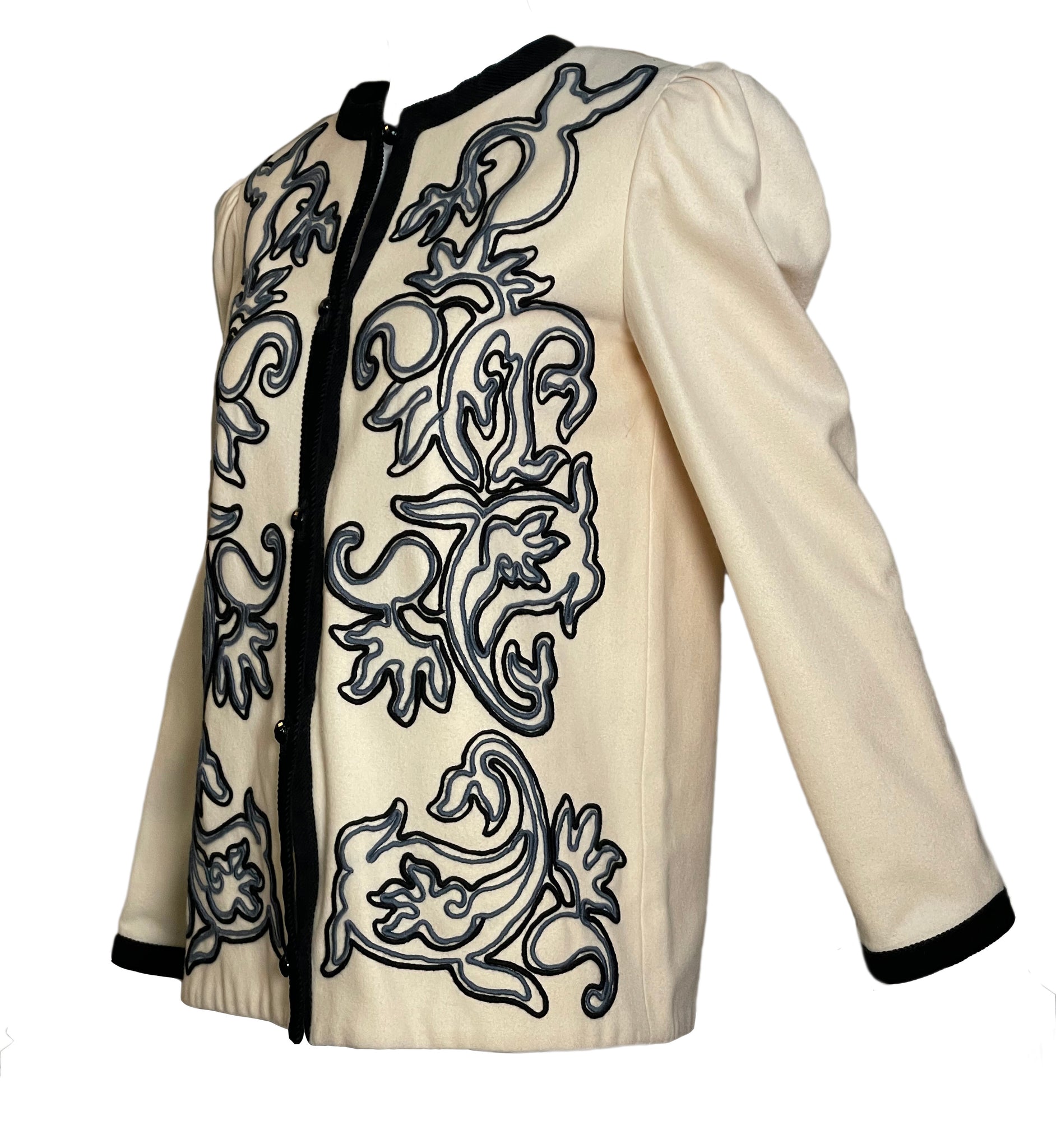 Lanvin Couture 80s Ivory Wool Jacket with Soutache  SIDE 2 of 5