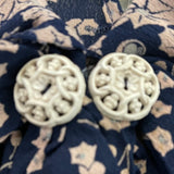 30s Blue  Ditzy Floral Crepe Day  Dress BUTTONS 5 of 5