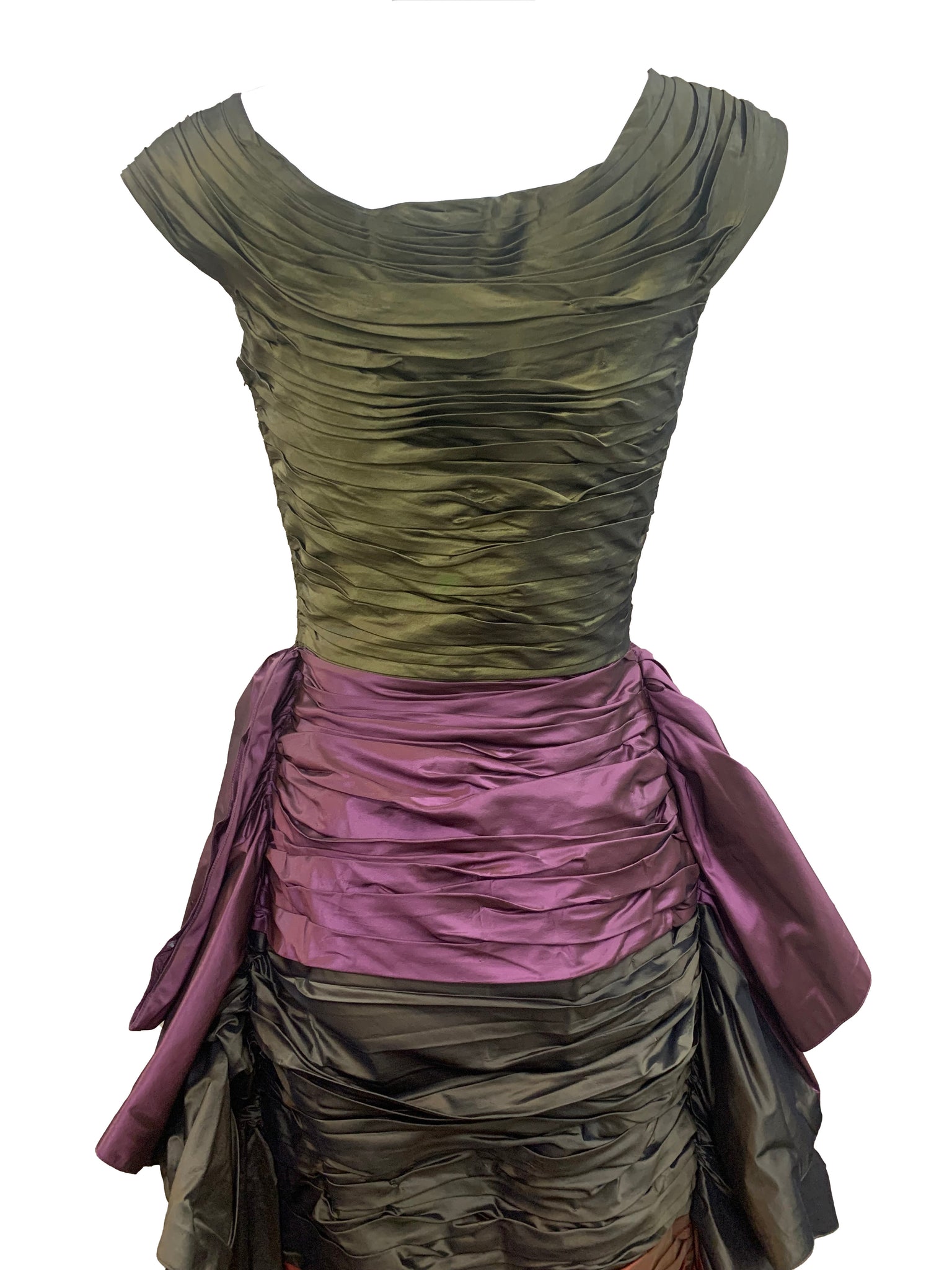 Louis Feraud 80s Ruched Taffeta Gown with Wings
