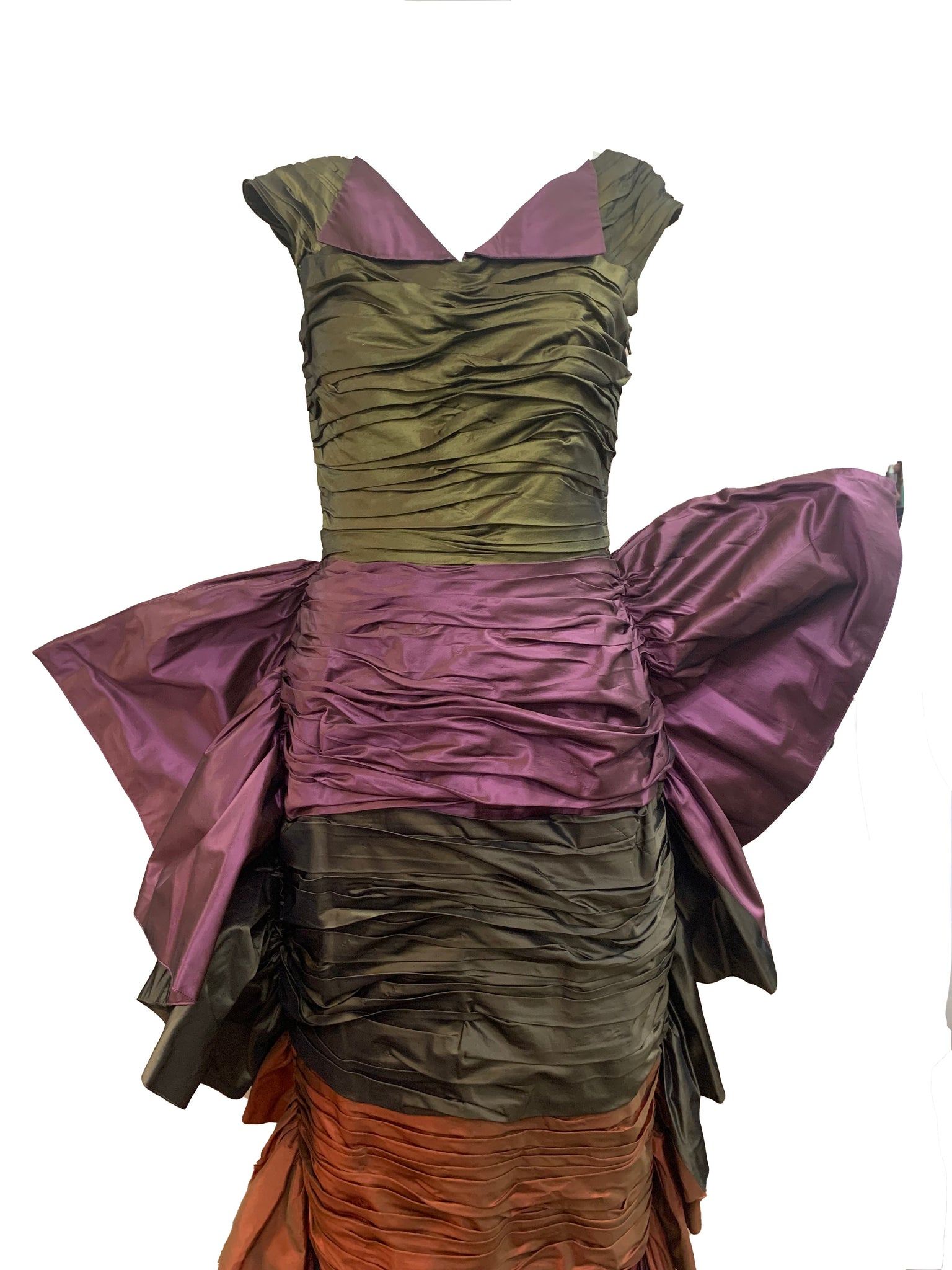 Louis Feraud 80s Ruched Taffeta Gown with Wings  FRONT DETAIL 4 of 6