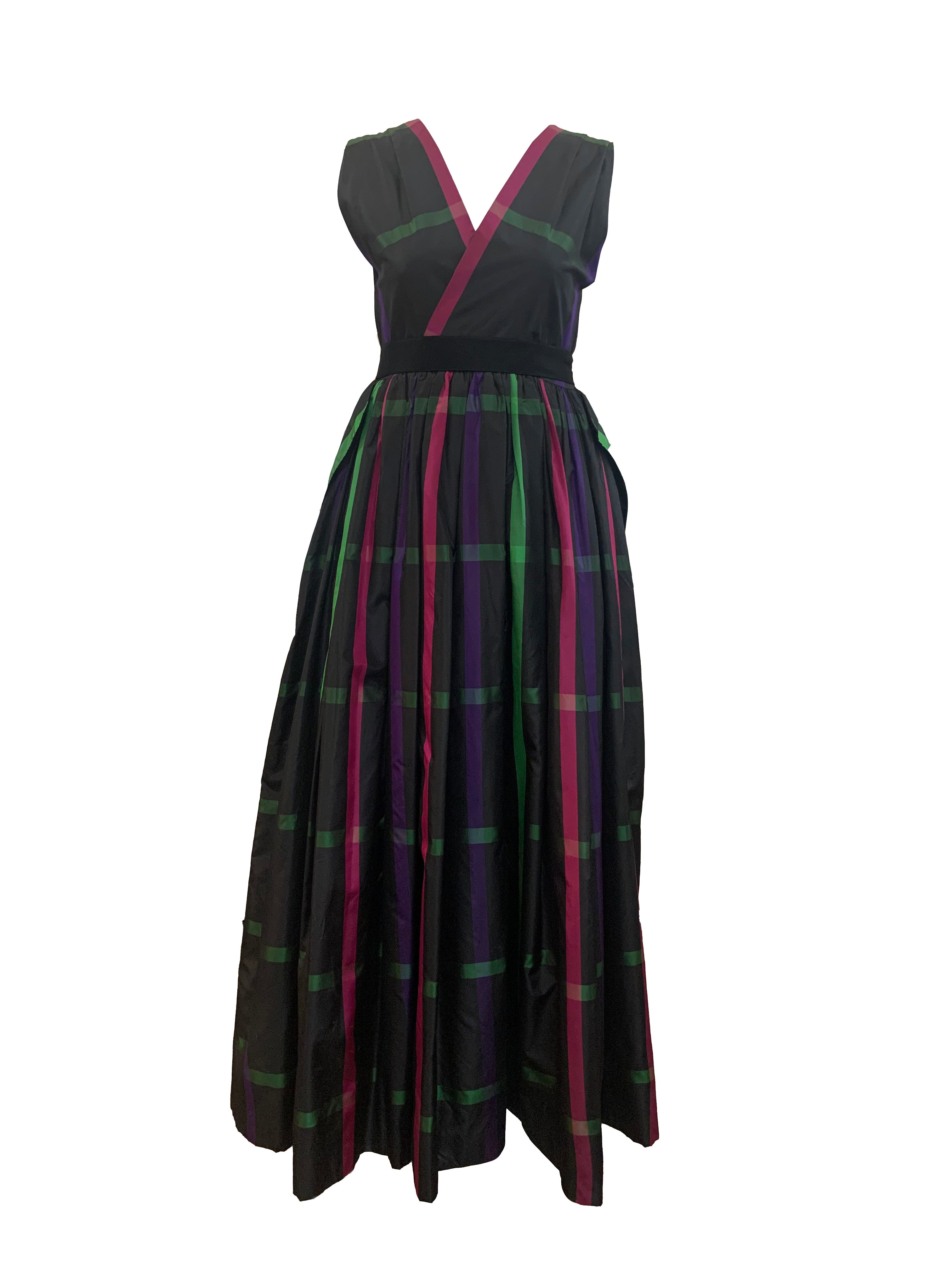 Pauline Trigere 70s Plaid Silk Taffeta Gown  FRONT 1 of 5