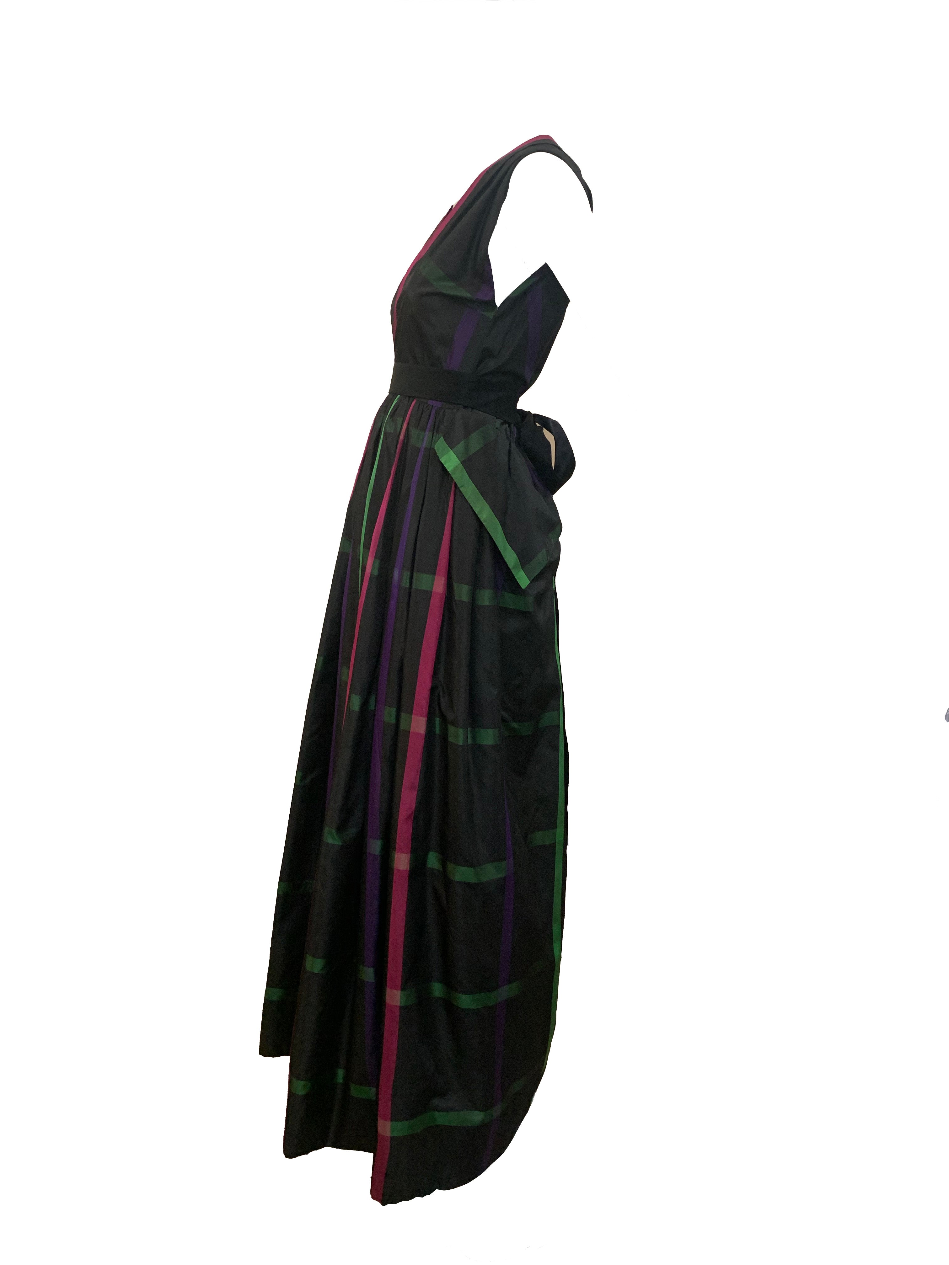 Pauline Trigere 70s Plaid Silk Taffeta Gown  SIDE 2 of 5