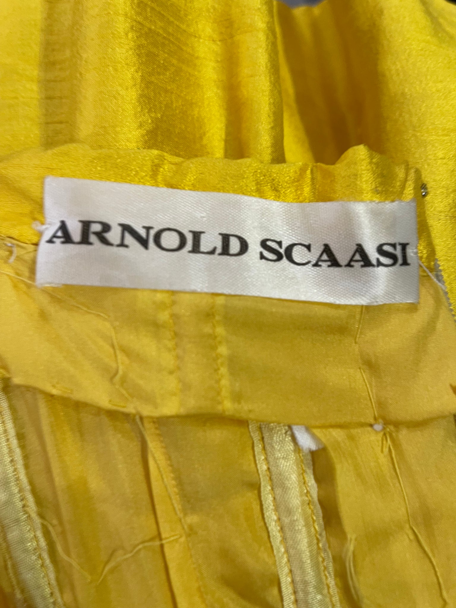 Arnold Scaasi 80s Yellow Raw Silk  Strapless Mini Dress with Belt LABEL 4 of 4