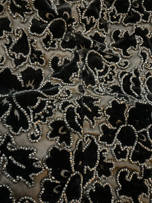 Victorian Black Velvet Carriage Coat with Chenille Fringe DETAIL 4 of 5