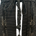 20s Black Mid Length Hand Crochet Open Front Cardigan BELT DETAIL 4 of 6