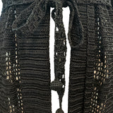20s Black Mid Length Hand Crochet Open Front Cardigan BELT DETAIL 4 of 6
