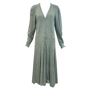 Jean Muir 70s Green Printed Jersey Maxi Dress FRONT 1 of 6