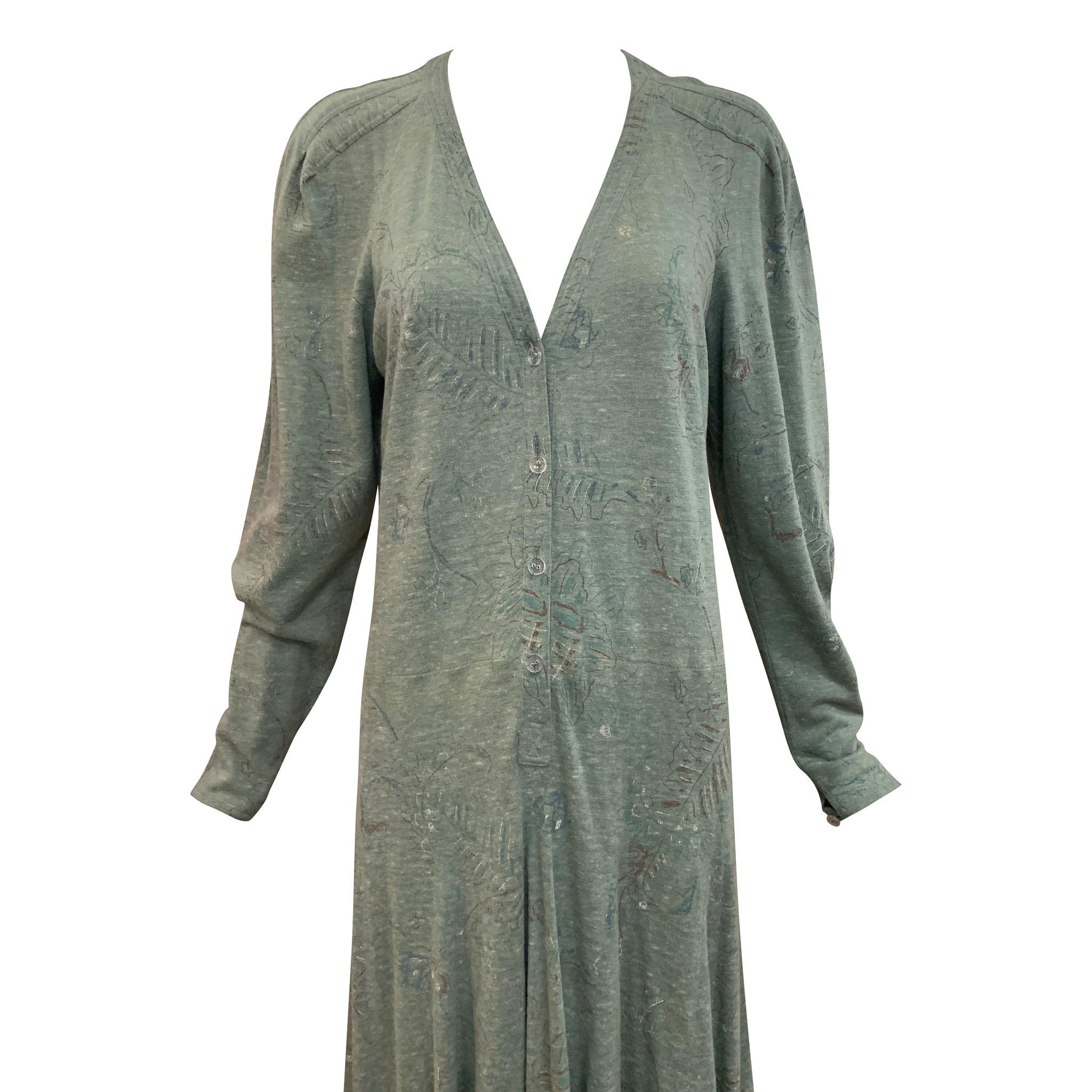 Jean Muir 70s Green Printed Jersey Maxi Dress DETAIL 4 of 6