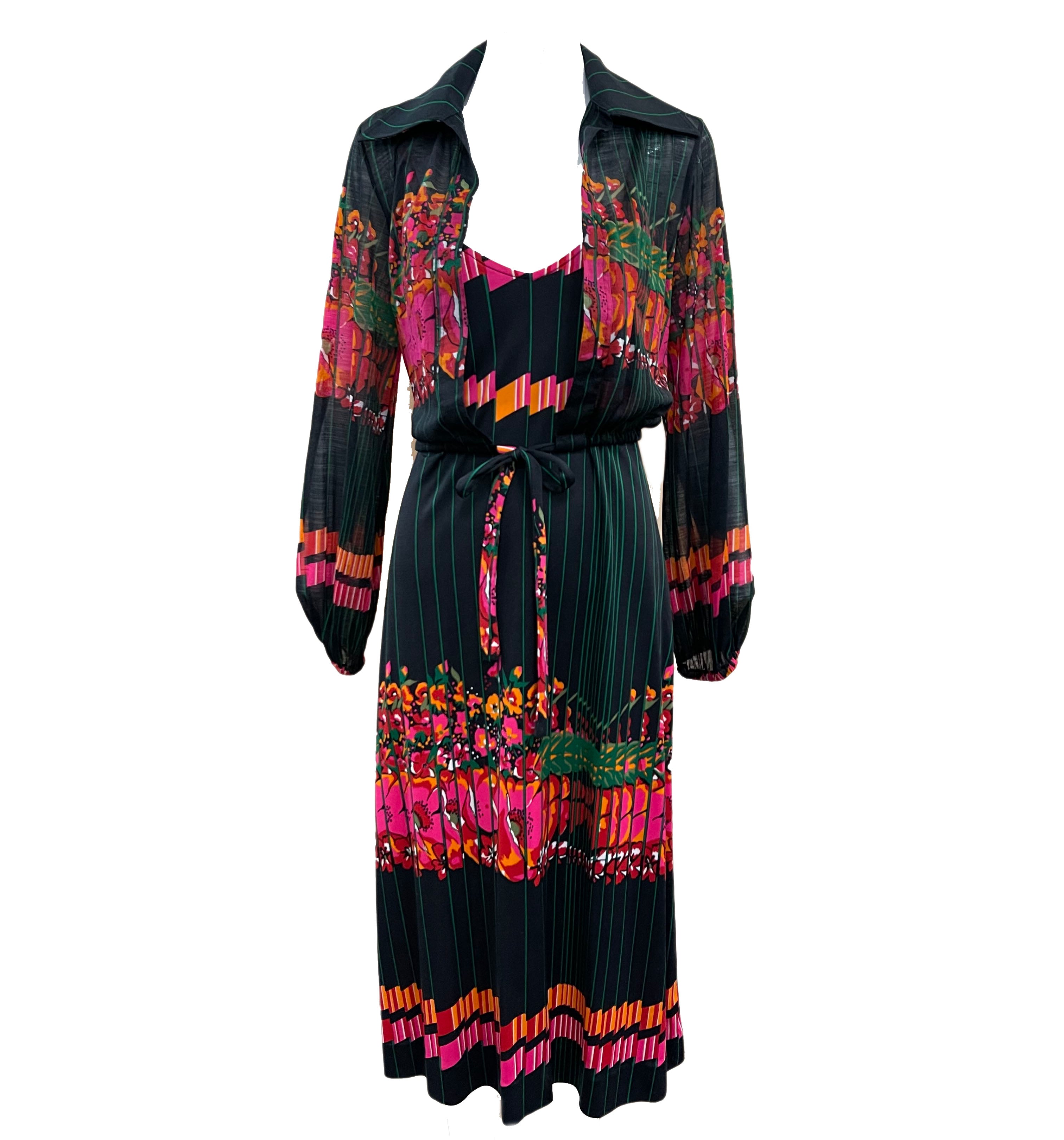 Frank Usher 70s  Graphic Print Dress with Over Blouse ENSEMBLE FRONT 1 of 8