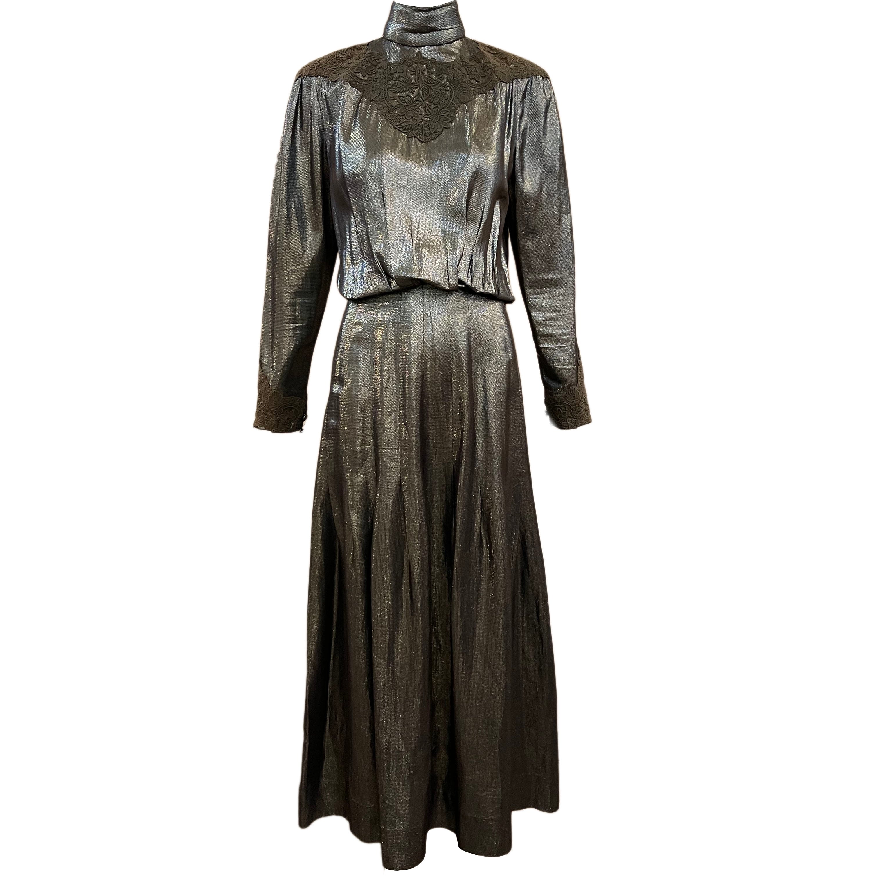 Chloe Early 1980s Metallic Neo Victorian Dress FRONT 1 of 7