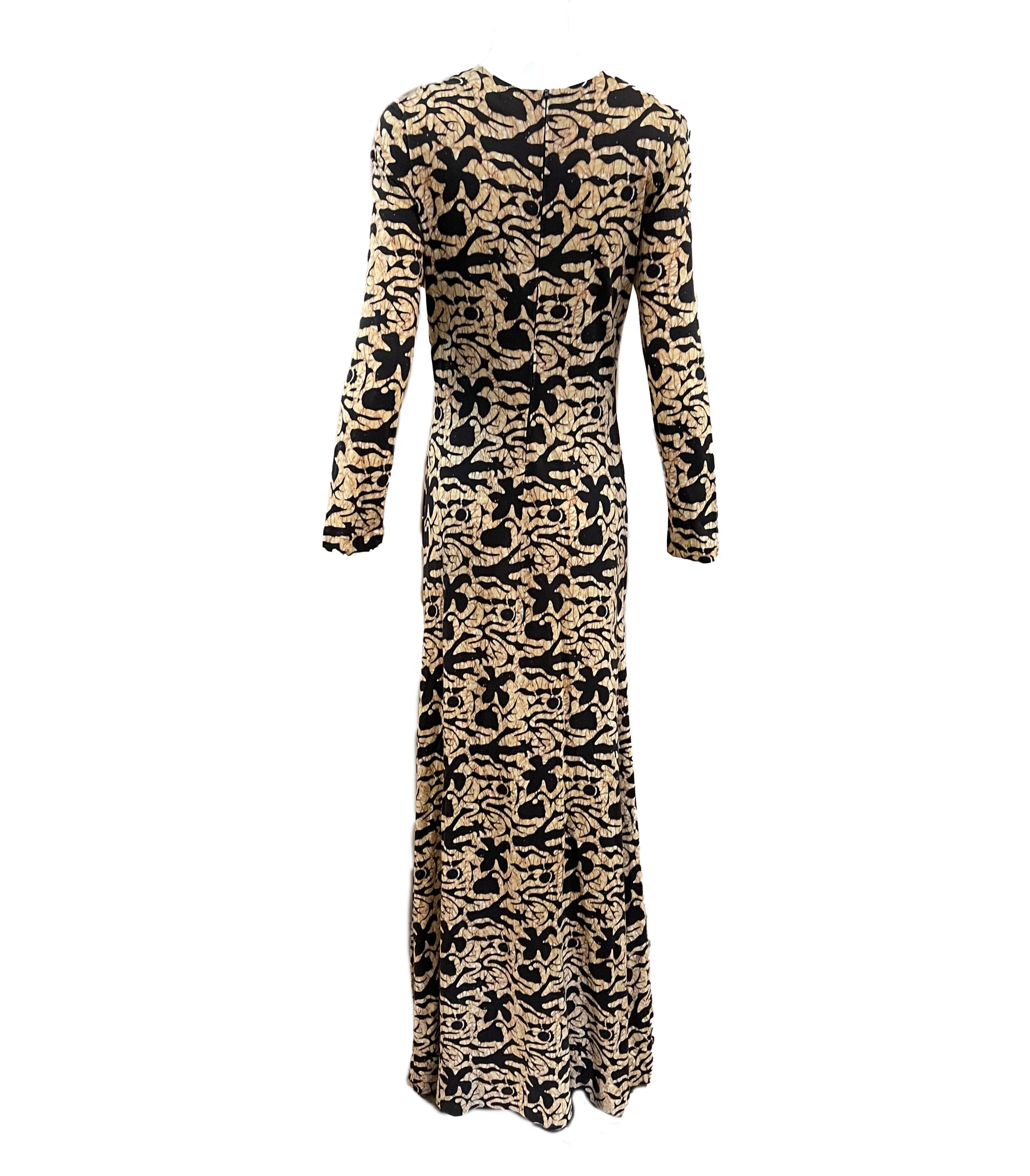 DVF Brown and Tan Graphic Print Jersey Maxi Dress BACK 3 of 5