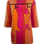 60s Novelty Striped Sherbet Colored Tunic Top with Fish FRONT 1 of 4