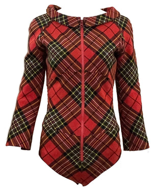 Junya Watanabe for Comme Des Garcons Red Plaid Wool Bodysuit FRONT 1 of 5