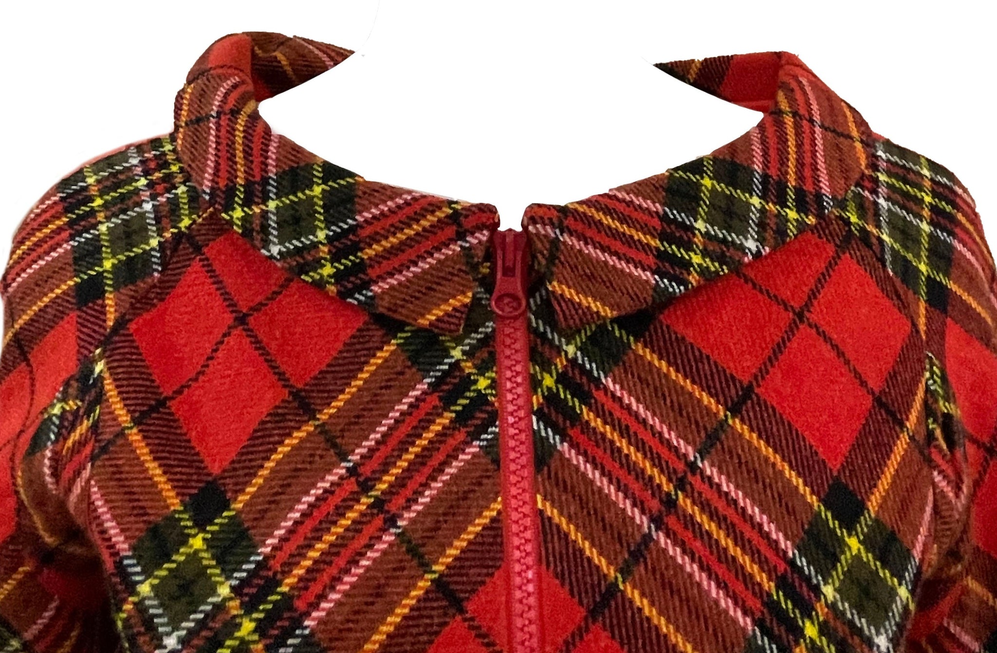 Junya Watanabe for Comme Des Garcons Red Plaid Wool Bodysuit COLLAR 3 of 5