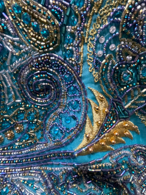 Victorian Royal 60s Turquoise Blue Heavily Beaded Evening Jacket DETAIL 4 of 5