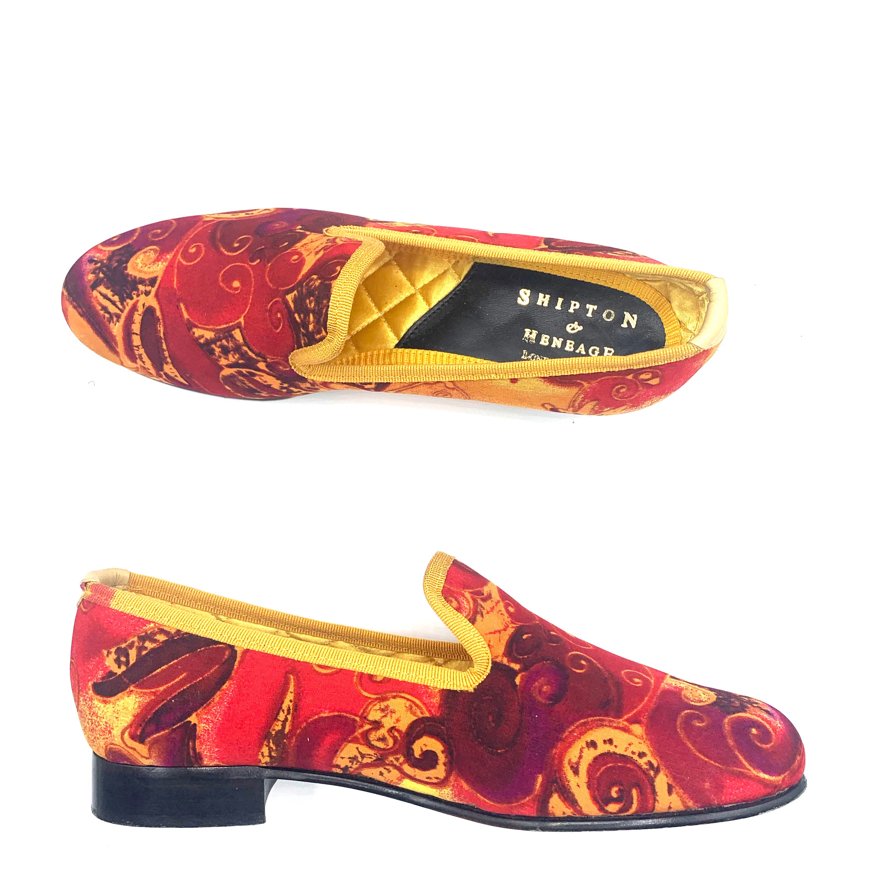 Shipton and Heneage  Bespoke Red and Gold Slippers size 6 1 of 5