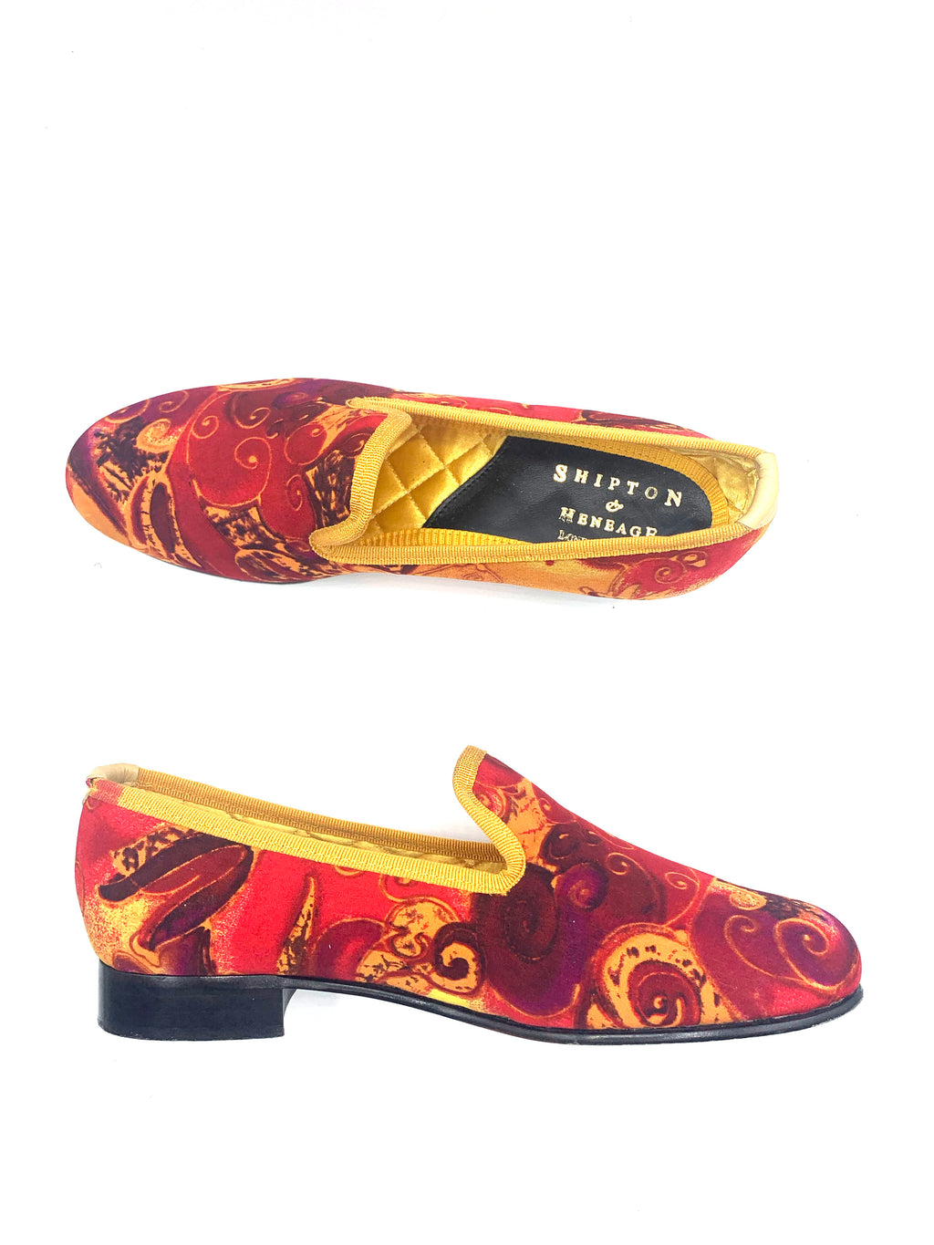 Shipton and Heneage  Bespoke Red and Gold Slippers size 6 1 of 5