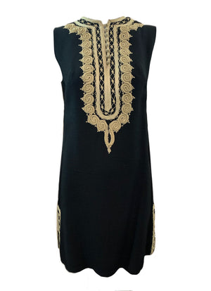 60s Black Mini Kaftan Dress with Embroidery DetailFRONT 1 of 5