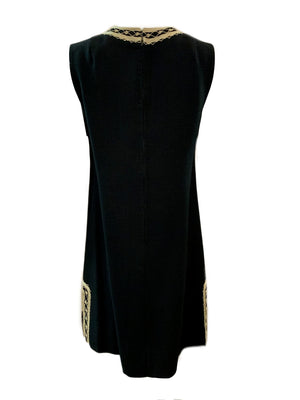 60s Black Mini Kaftan Dress with Embroidery Detail BACK 2 of 660s Black Mini Kaftan Dress with Embroidery Detail BACK 3 of 5