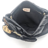 80s Purse Black Leather Pouch with Snakeskin "Flowers" INTERIOR  4of 5