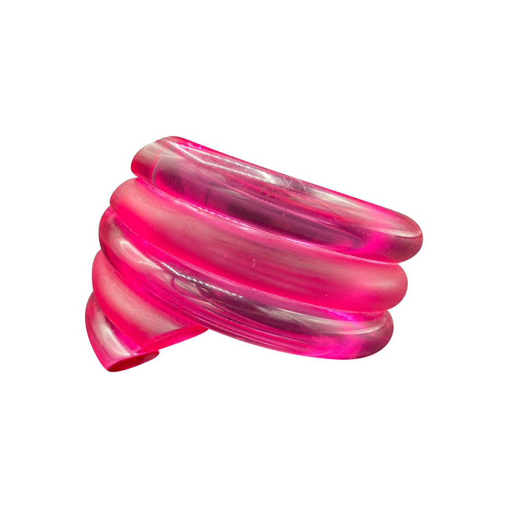  Judith Hendler 80s Pink Lucite Coiled Cuff Bracelet SIDE 1 of 2