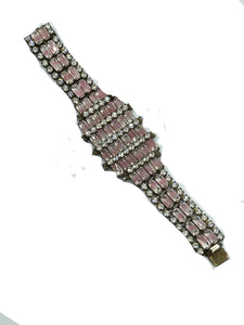 50s  Bracelet Rhinestone Glamour with Iridescent Pink Accent 50s  Bracelet Rhinestone Glamour with Iridescent Pink Accent FRONT 1 of 5