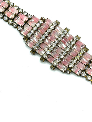 50s  Bracelet Rhinestone Glamour with Iridescent Pink Accent CENTER DETAIL 3 of 5