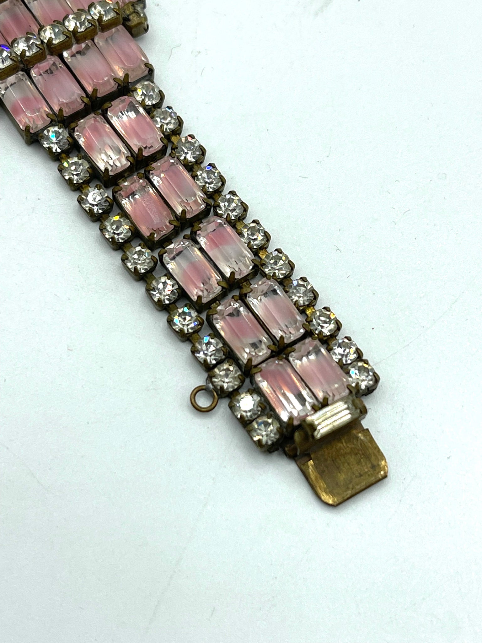 50s  Bracelet Rhinestone Glamour with Iridescent Pink Accent CLASP 5 of 5