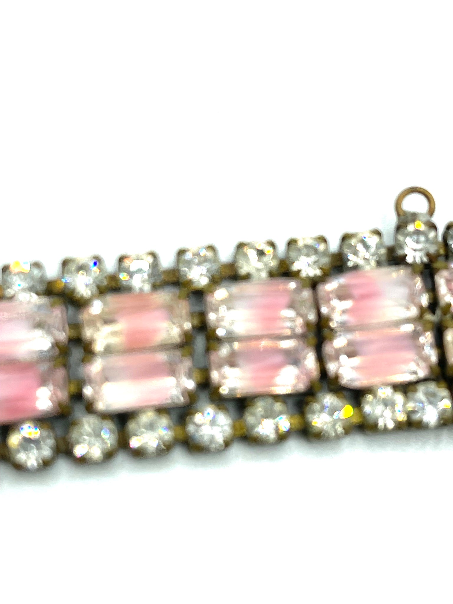 50s  Bracelet Rhinestone Glamour with Iridescent Pink Accent DETAIL 4 of 5