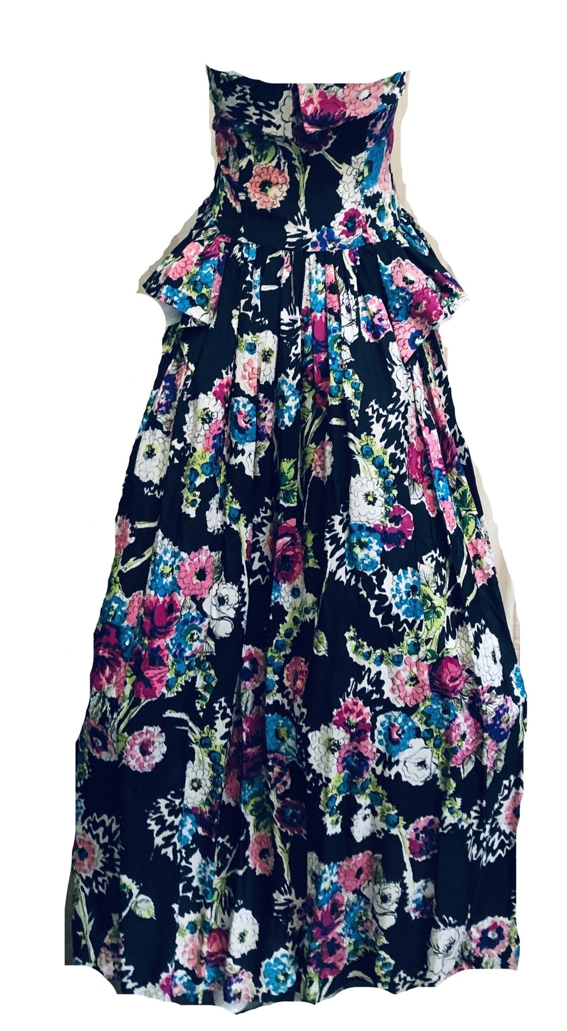 40s Black Floral Halter Gown with Peplum