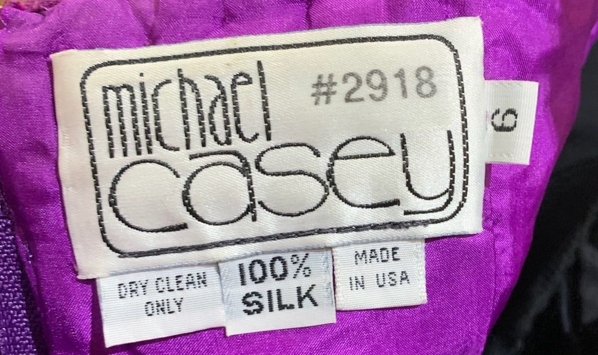 Michael Casey 80s Strapless Magenta and Purple Chiffon Mini Dress LABEL 5 of 5