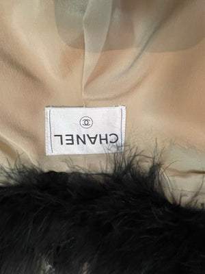 Chanel Contemporary White Wool Coat with Feathered Collar LABEL 5 of 5