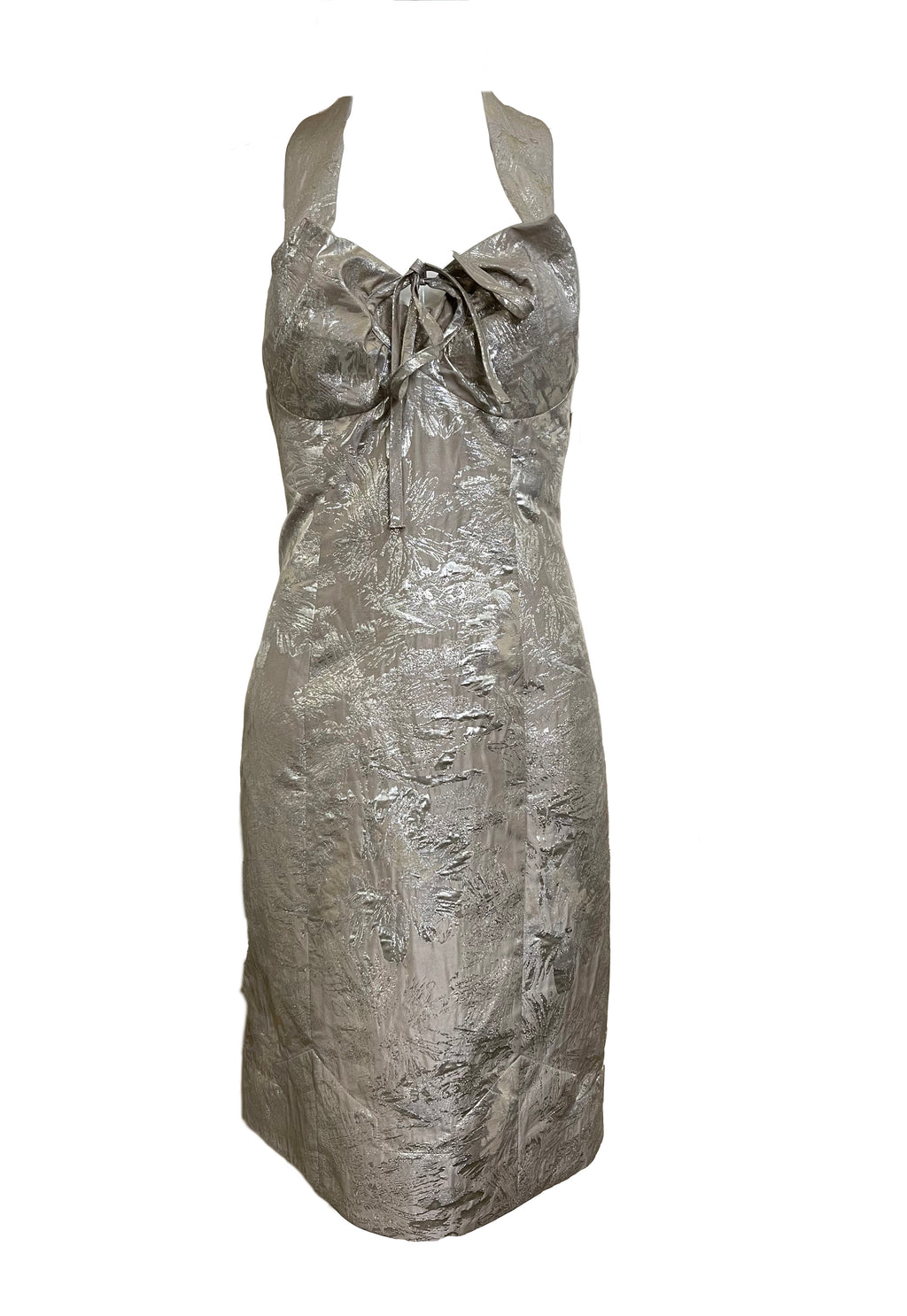 Vivienne Westwood 90s Silver Brocade Mini Dress FRONT 1 of 5