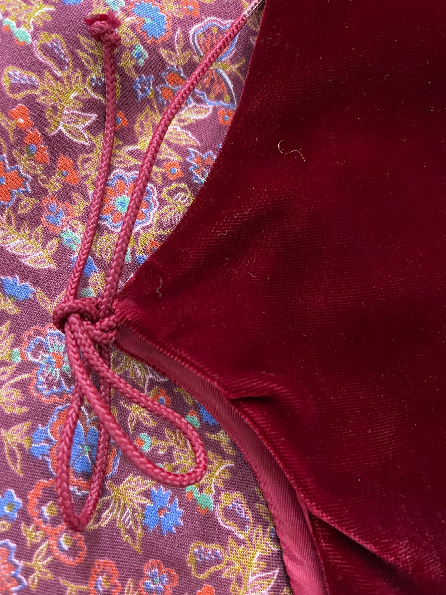 70s Peasant Maxi Dress in Burgundy Floral with Velvet Vest DETAIL 6 of 6