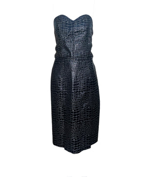 Patrick Kelly 80s Embossed Crocodile Strapless Bodycon Dress FRONT 1 of 5