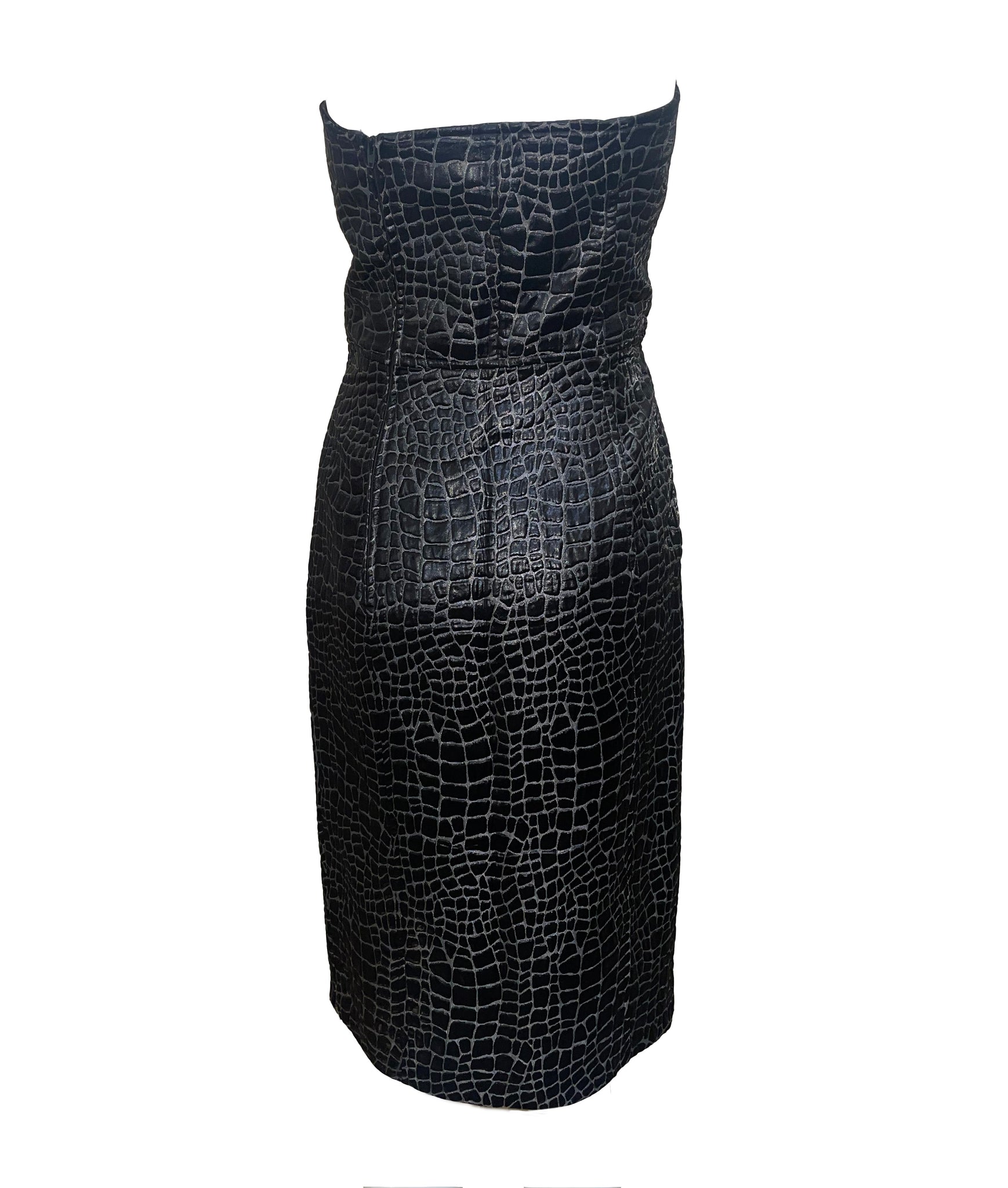 Patrick Kelly 80s Embossed Crocodile Strapless Bodycon Dress BACK 3 of 5