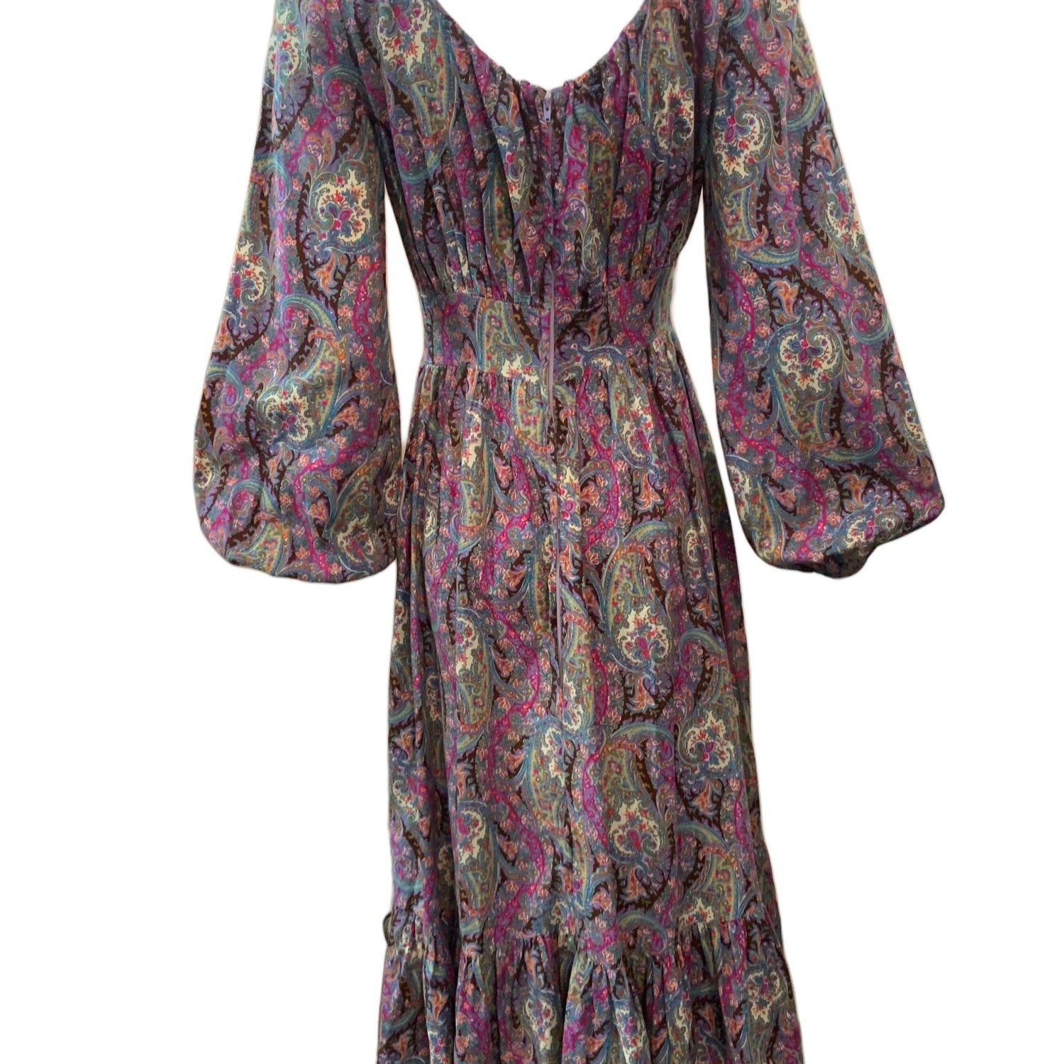 Foxy Lady 70s Paisley Peasant Hippie Dress BACK 2 of 5