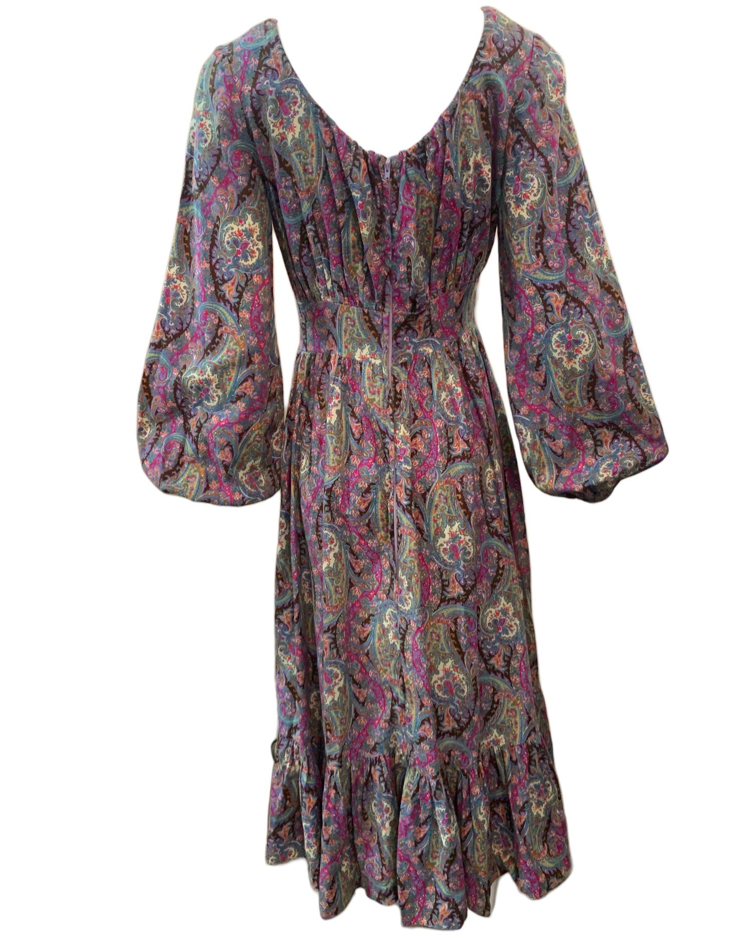 Foxy Lady 70s Paisley Peasant Hippie Dress BACK 2 of 5