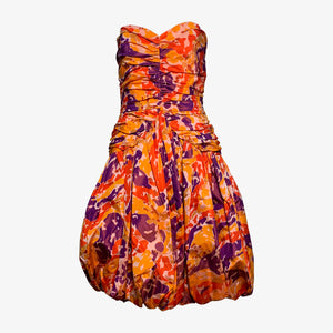 80s Bill Blass Purple & Orange Abstract Mini Dress
