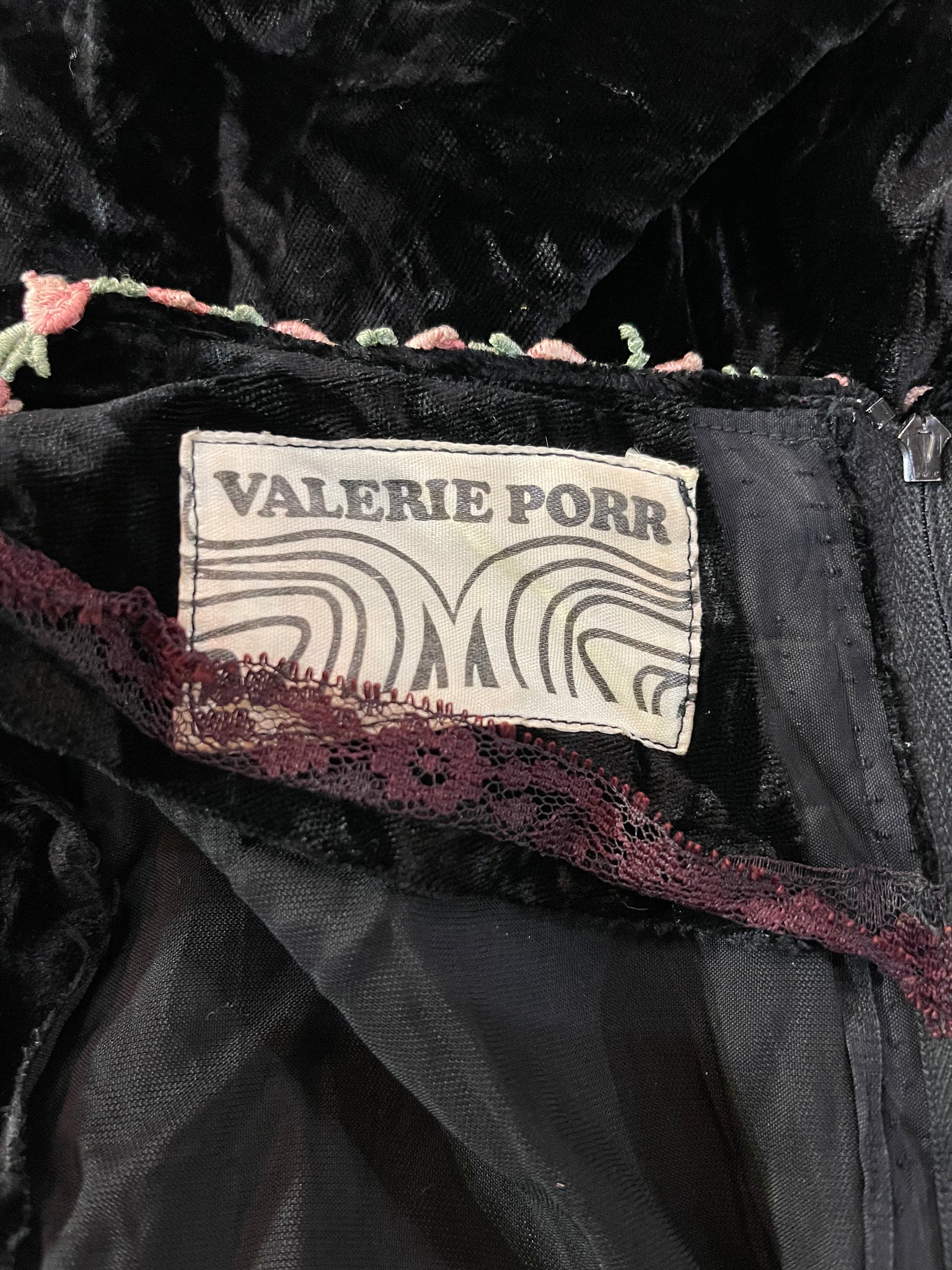  Valerie Corr 60s Black Velvet Neo Renaissance Maxi Dress LABEL 5 of 5