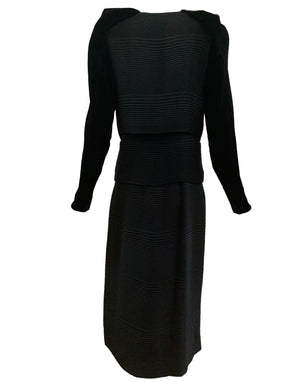 30s Couture Finish Dress Black Velvet Self Pleated BACK 3 of 4