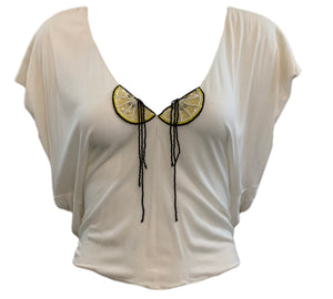 Holly's Harp White Jersey Wrap-around Blouse FRONT 1 of 6