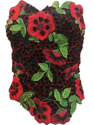  Fe Zandi Attribution 3D Black and Red Floral Applique Bustier FRONT 1 of 4