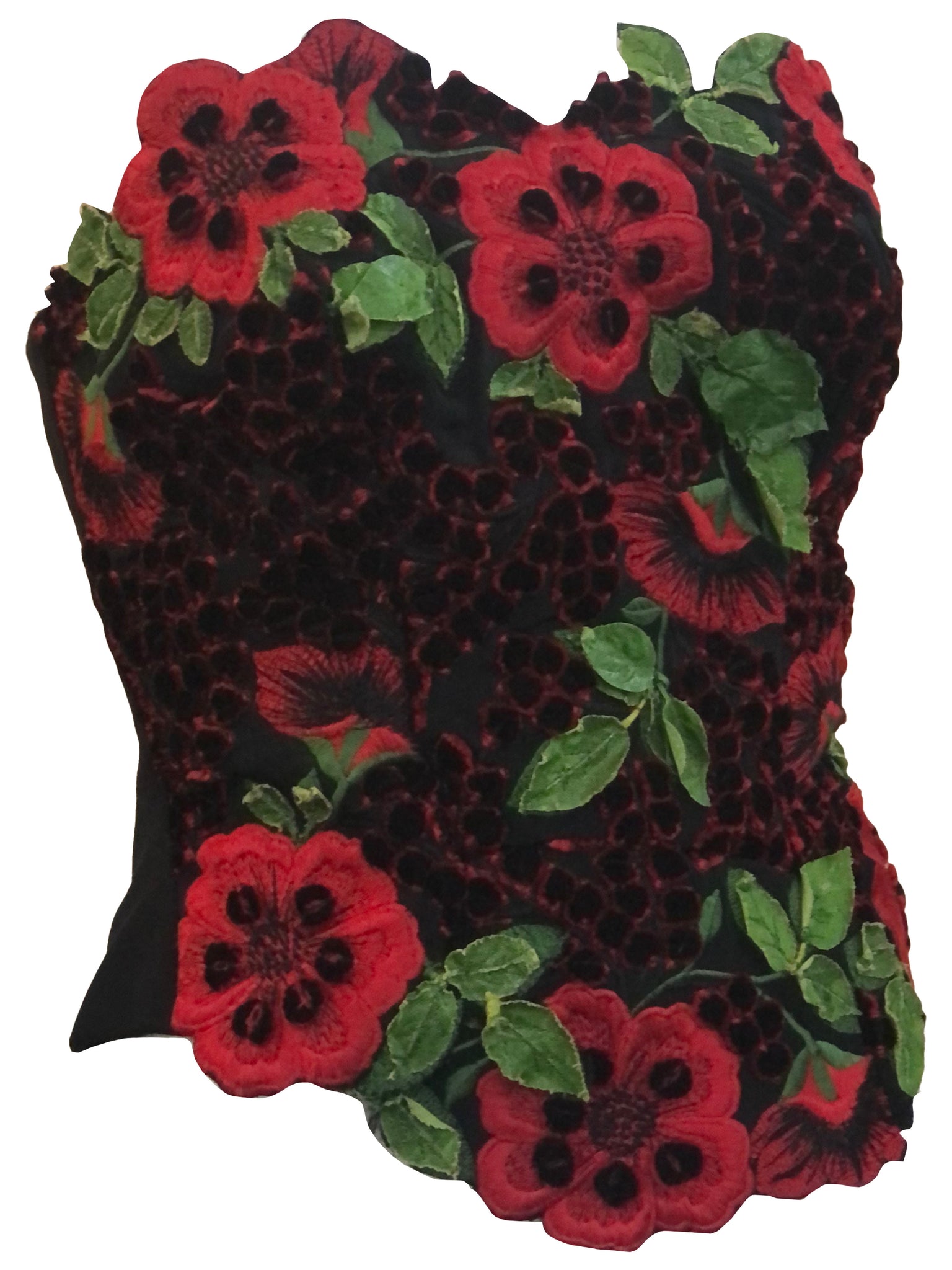  Fe Zandi Attribution 3D Black and Red Floral Applique Bustier SIDE 2 of 4