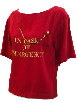 Moschino 80s Fire Engine Red In Case of Emergency Blouse SIDE 2 of 6