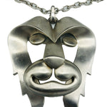 Pierre Cardin 70s Pewter Lion Pendant Necklace CLOSE UP 3 of 4